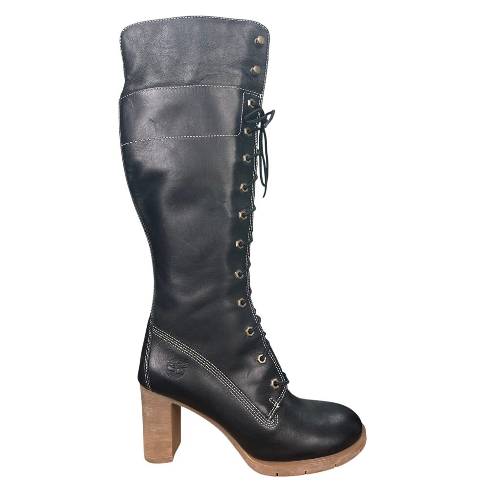 Timberland Women’s Glancy 10” Black Leather Lace Up Riding Boot Size US 8